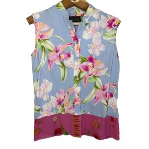 Kauaiana sleeveless Hawaiian shirt sz L floral print tunic length